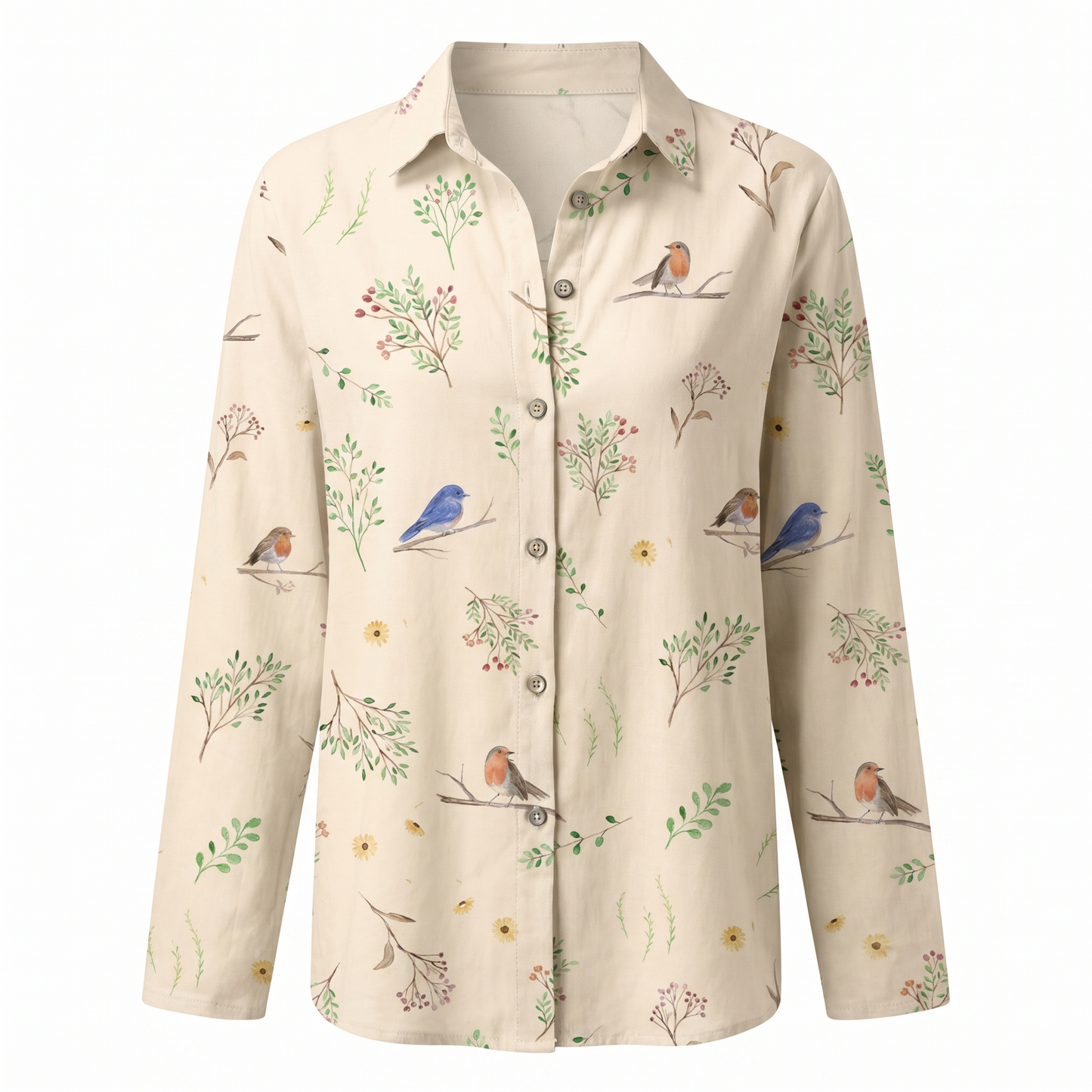 Effortless Floral Blouse for Women with Collar Long Sleeve Button Front Relaxed Casual Style