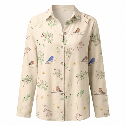 Effortless Floral Blouse for Women with Collar Long Sleeve Button Front Relaxed Casual Style