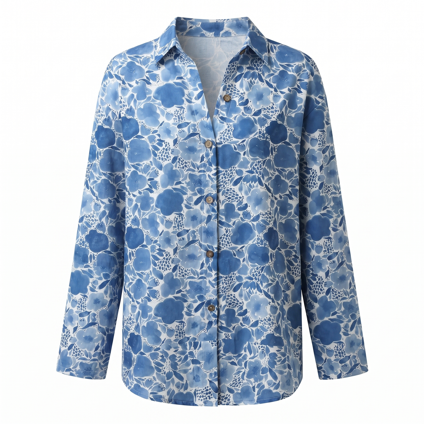 Effortless Floral Blouse for Women with Collar Long Sleeve Button Front Relaxed Casual Style