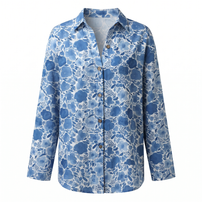 Effortless Floral Blouse for Women with Collar Long Sleeve Button Front Relaxed Casual Style