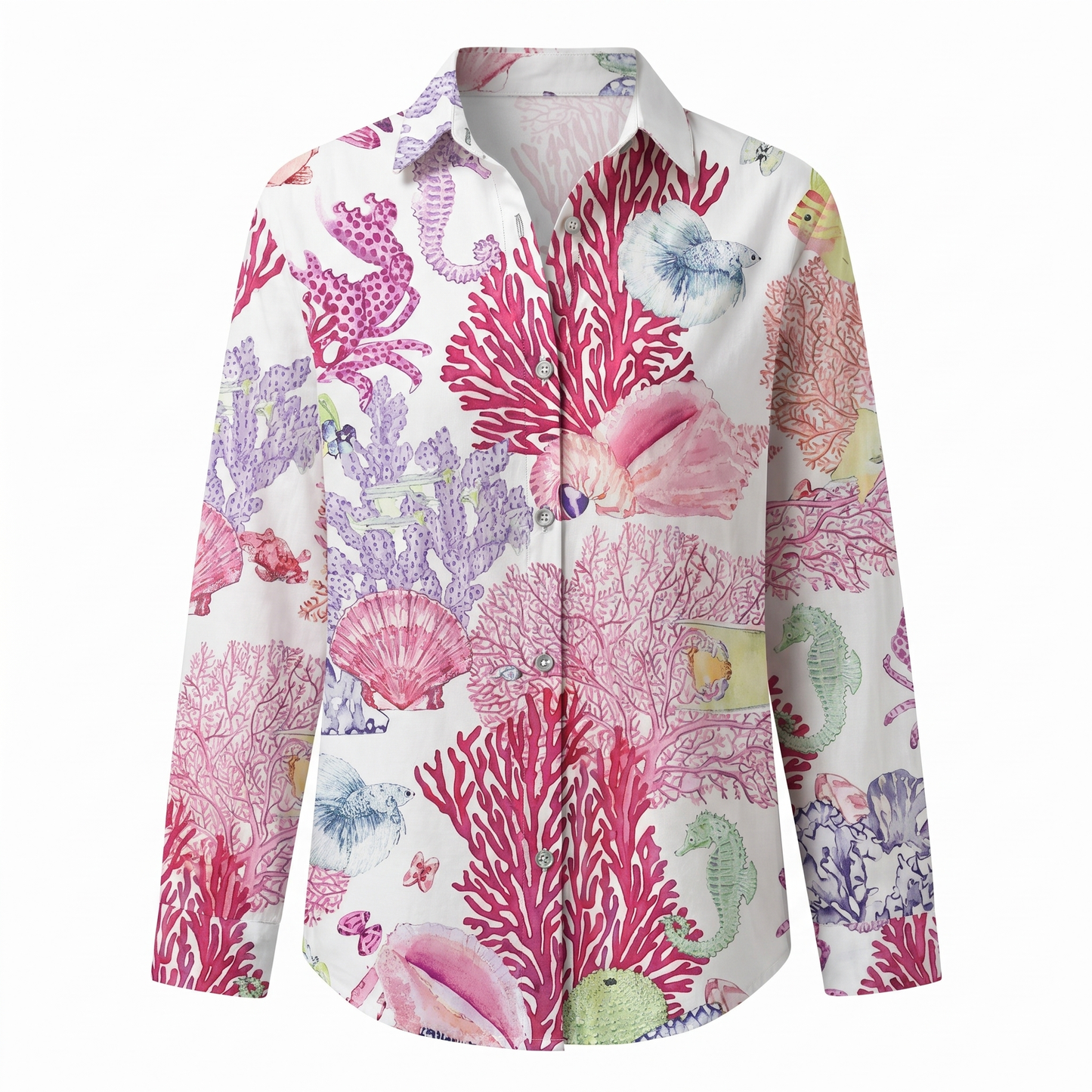 Effortless Floral Blouse for Women with Collar Long Sleeve Button Front Relaxed Casual Style