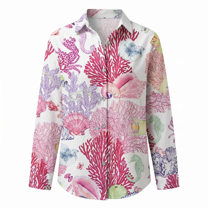 Effortless Floral Blouse for Women with Collar Long Sleeve Button Front Relaxed Casual Style