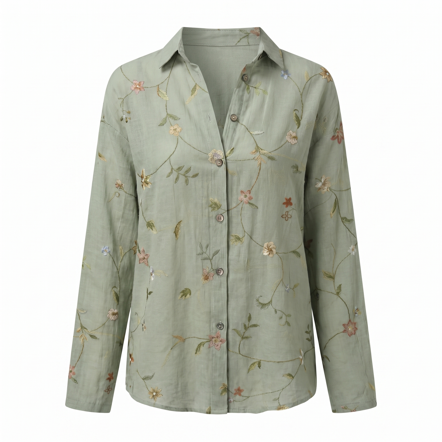 Effortless Floral Blouse for Women with Collar Long Sleeve Button Front Relaxed Casual Style