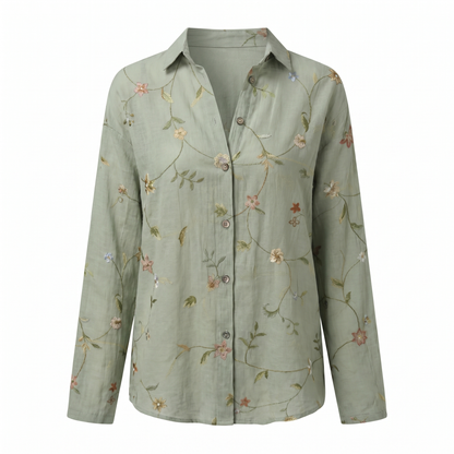 Effortless Floral Blouse for Women with Collar Long Sleeve Button Front Relaxed Casual Style