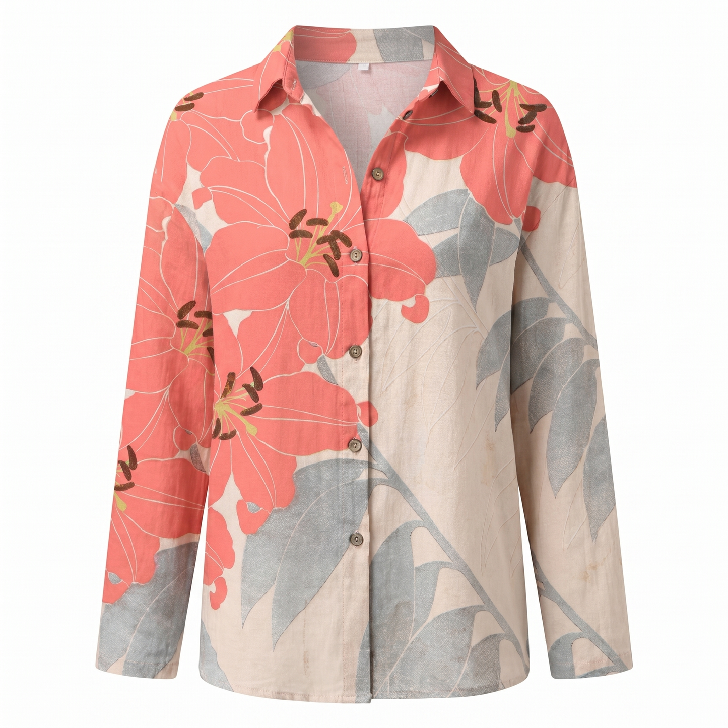 Effortless Floral Blouse for Women with Collar Long Sleeve Button Front Relaxed Casual Style