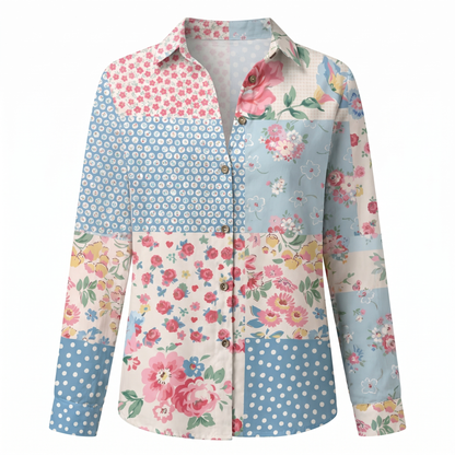Effortless Floral Blouse for Women with Collar Long Sleeve Button Front Relaxed Casual Style