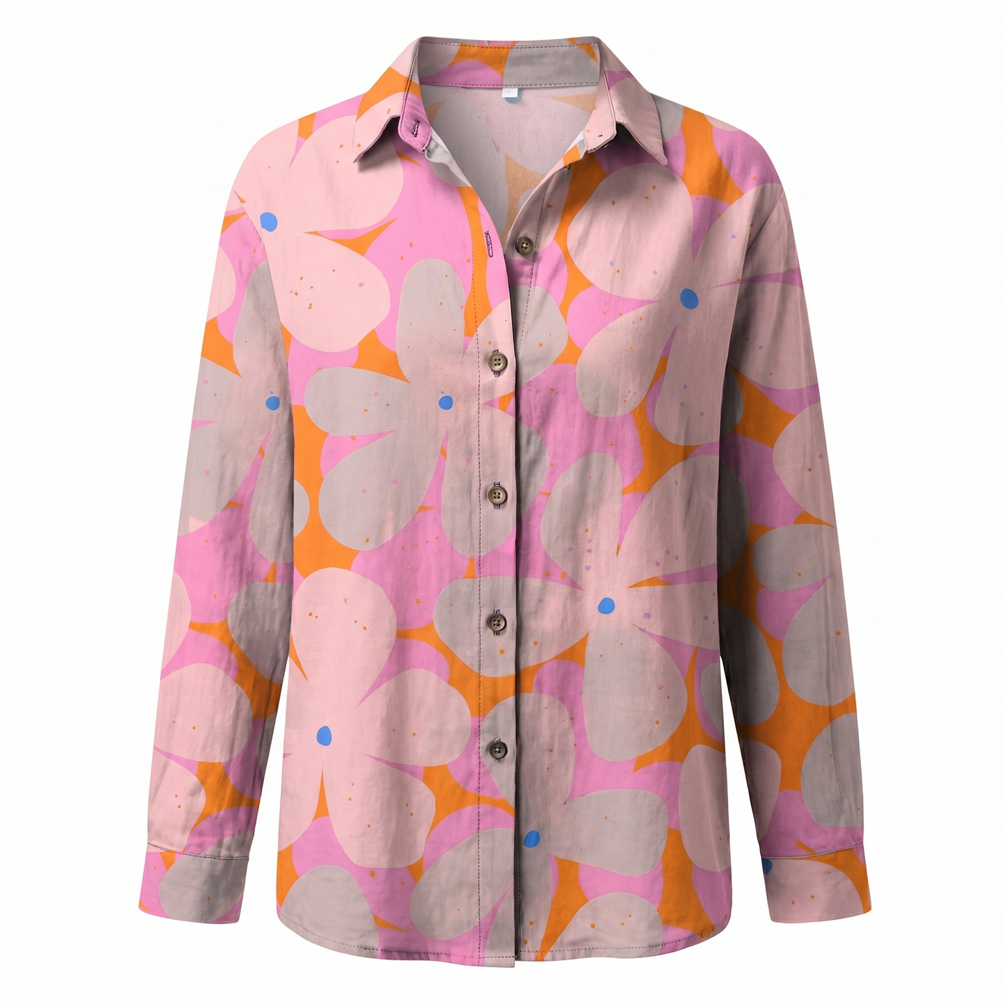 Effortless Floral Blouse for Women with Collar Long Sleeve Button Front Relaxed Casual Style