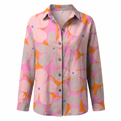 Effortless Floral Blouse for Women with Collar Long Sleeve Button Front Relaxed Casual Style