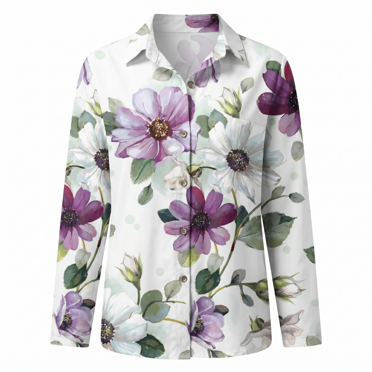 Effortless Floral Blouse for Women with Collar Long Sleeve Button Front Relaxed Casual Style