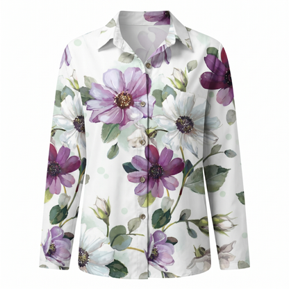 Effortless Floral Blouse for Women with Collar Long Sleeve Button Front Relaxed Casual Style