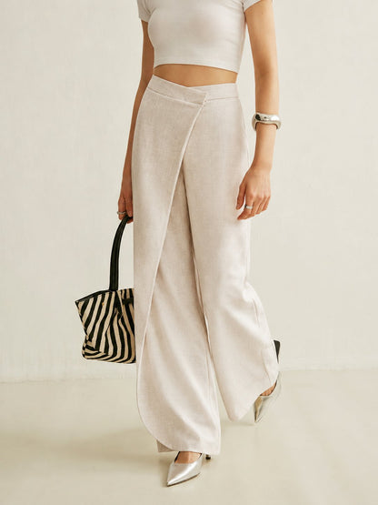 Effortless Wrap Front Wide Leg Pants for Women with High Waist Tailored Flared Relaxed Style