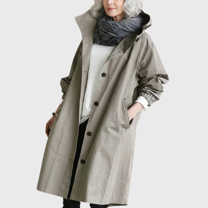 Effortless Oversized Trench Coat for Women with Hooded Long Sleeve Button Front Relaxed Style