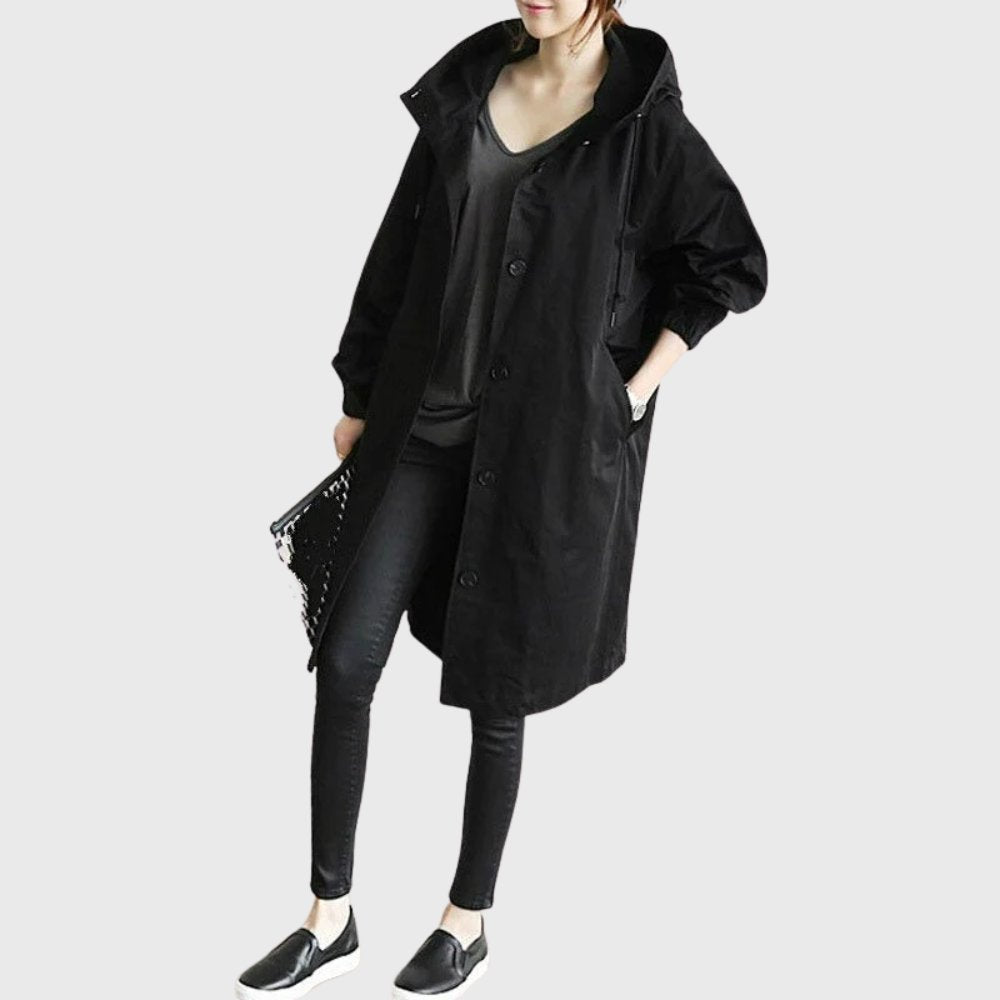 Effortless Oversized Trench Coat for Women with Hooded Long Sleeve Button Front Relaxed Style