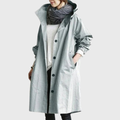 Effortless Oversized Trench Coat for Women with Hooded Long Sleeve Button Front Relaxed Style