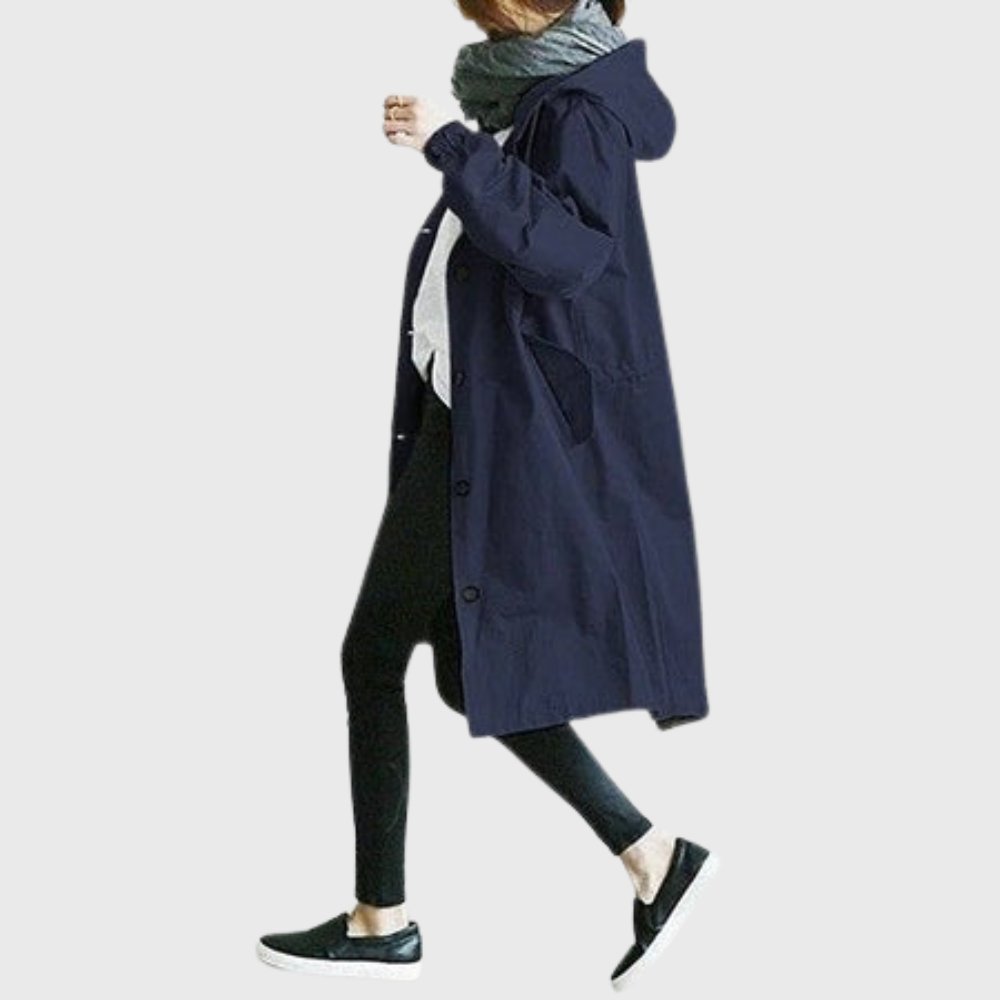 Effortless Oversized Trench Coat for Women with Hooded Long Sleeve Button Front Relaxed Style