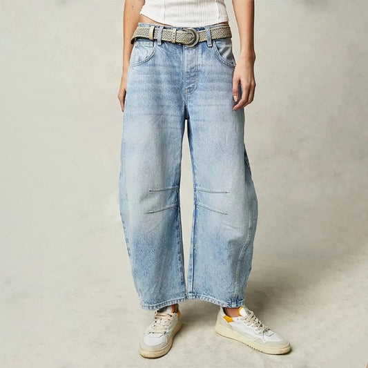 Effortless Relaxed Mom Jeans for Women in Cropped Barrel Leg Denim Style