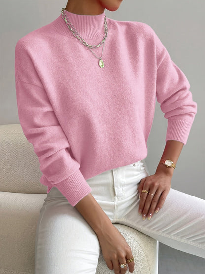 Comfortable Knit Sweater for Women with Mock Neck Long Sleeve Oversized Relaxed Style