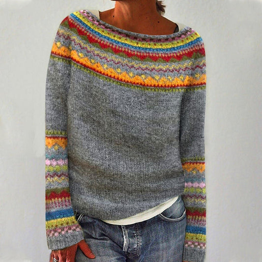 Comfortable Striped Sweater for Women with Boat Neck Long Sleeve Relaxed Oversized Knit Style