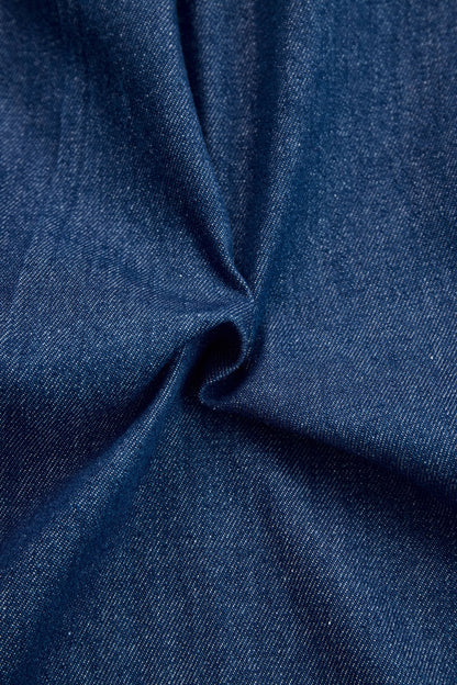 Elegant Dark Blue Denim Jumpsuit for Women with Mock Neck Long Sleeve Wide Leg Zip Front Style
